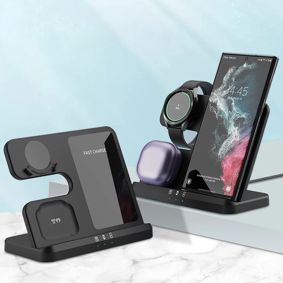 Ładowarka Bezprzewodowa Indukcyjna 3w1 QI Szybka do Samsung S25 S24 S23 Galaxy Watch Buds Stacja czarna