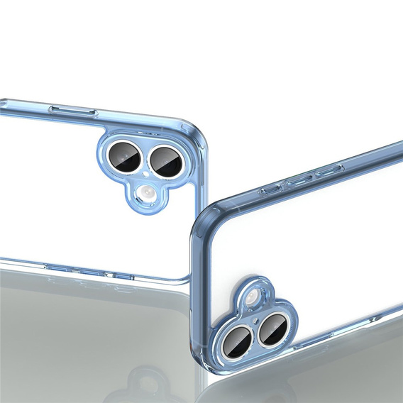 Etui do iPhone 17, z ochroną aparatu, przezroczyste z niebieską ramką