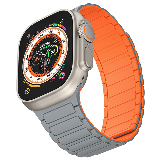 Pasek Silikonowy do Apple Watch 1/2/3/4/5/6/7/8/9/10/11/SE Ultra 1/2/3 42/44/45/46/49mm, Szary/Pomarańczowy