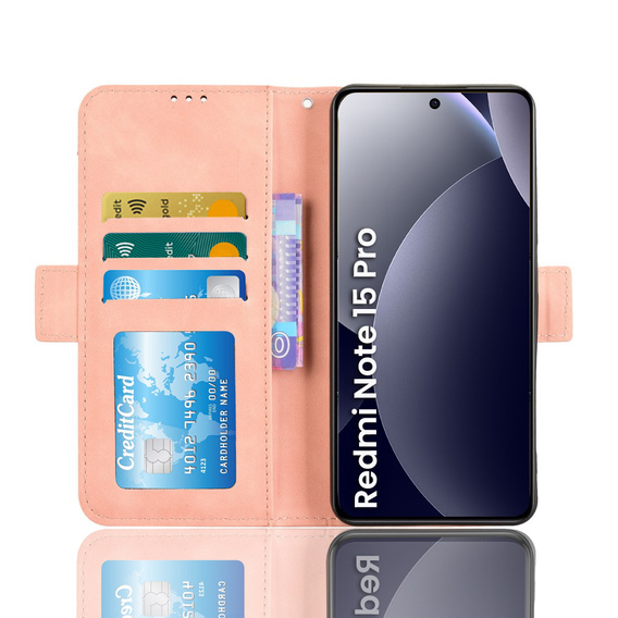 Etui z klapką do Xiaomi Redmi Note 15 Pro 4G, Card Slot, różowe