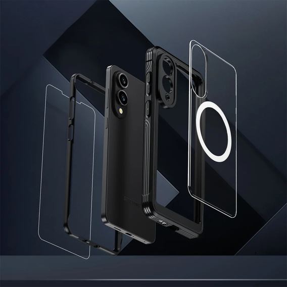 Etui do Samsung Galaxy S25 Edge, Shockproof, ze szkłem, do MagSafe, czarne