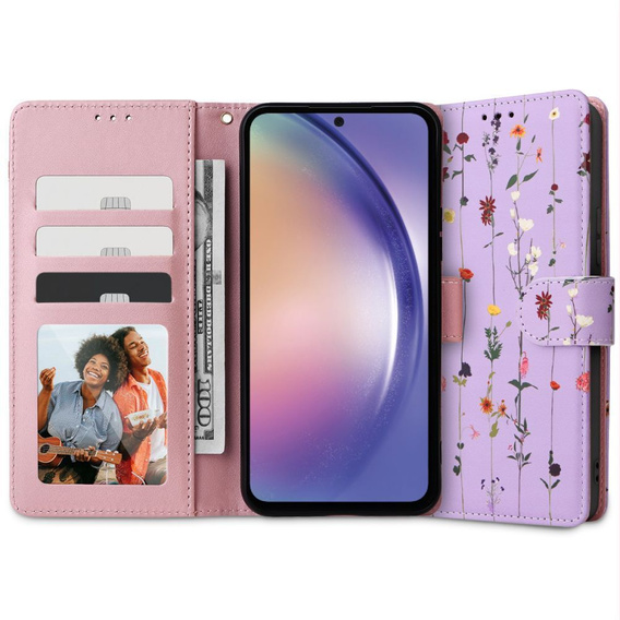 Etui Tech-Protect Wallet do Samsung Galaxy A35 5G, Garden, fioletowe