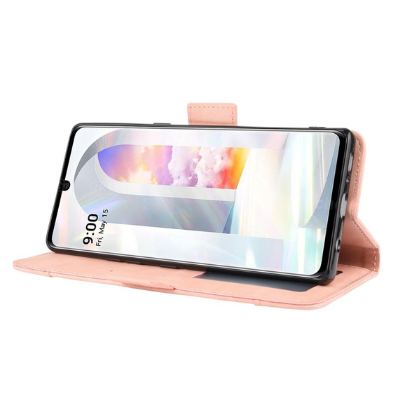 Etui z klapką do LG Velvet, Card Slot, różowe