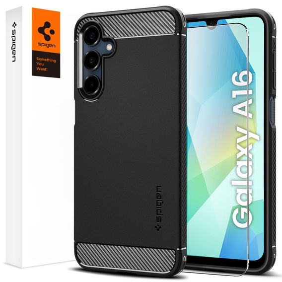 Etui Spigen do Samsung Galaxy A16 / A16 5G, Rugged Armor MagSafe, czarne + Szkło Hartowane 9H