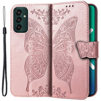 Etui z klapką do Samsung Galaxy M13, Butterfly, różowe rose gold