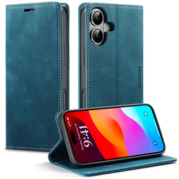 Etui do iPhone 17, ERBORD Vintage portfel z klapką, niebieskie