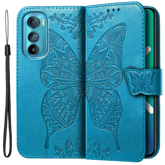 Etui z klapką do Motorola Edge 30, Butterfly, niebieskie