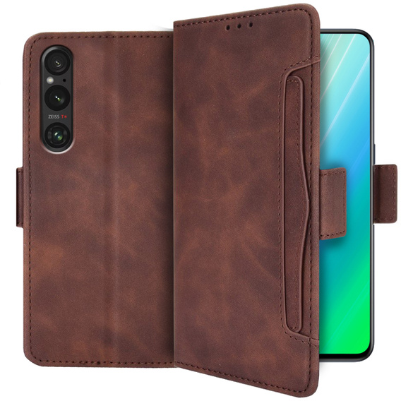 Etui z klapką do Sony Xperia 1 V, Card Slot, brązowe