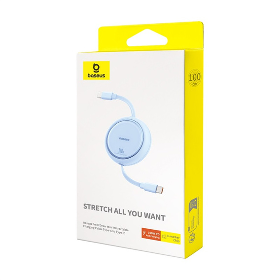Baseus Free2Draw Mini – zwijany kabel USB‑C 100 W, 1m - niebieski