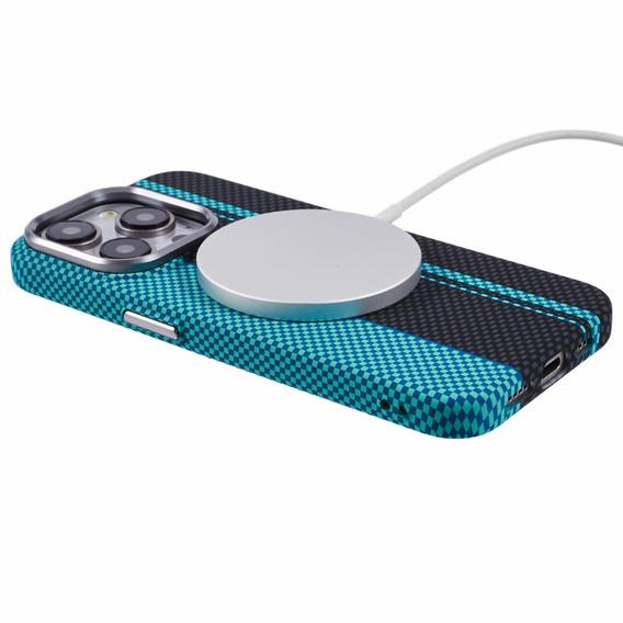 Etui do iPhone 15 Pro Max, Carbon Fiber MagSafe, czarne / niebieskie