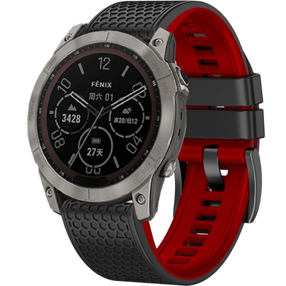 Pasek Silikonowy do Garmin Fenix 5/6/7 Forerunner 965/955/945/935 22mm, Czarny / Czerwony