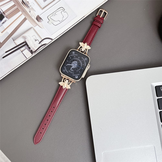 Pasek Skórzany do Apple Watch 1/2/3/4/5/6/7/8/9/10/11/SE Ultra 1/2/3 42/44/45/46/49mm, Bordowy