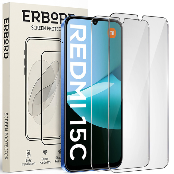2x Szkło Hartowane do Xiaomi Redmi 15C 4G/LTE, ERBORD 9H Hard Glass, szybka
