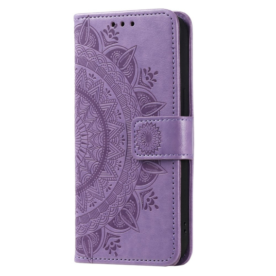 Zestaw Etui do Oppo A17, portfel ze wzorem Mandala z klapką, fioletowe + Szkło 9H