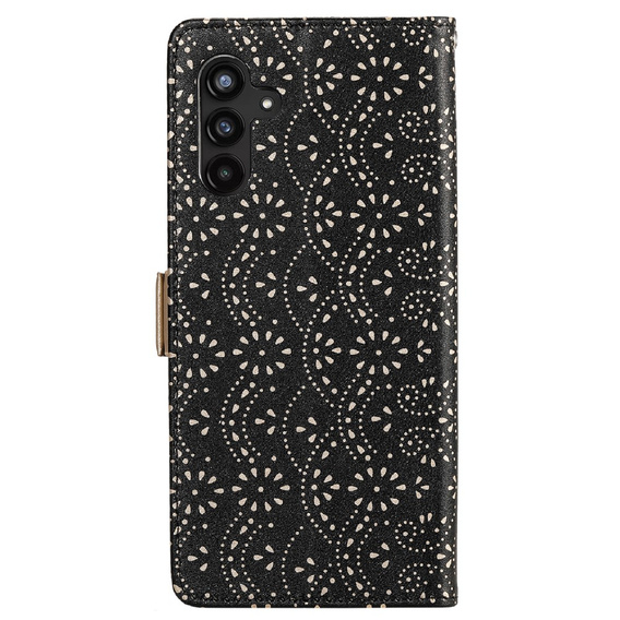 Etui z klapką do Samsung Galaxy A25 5G, Wallet Pocket Zipper Lace, czarne