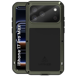 Etui Love Mei do iPhone 17 Pro Max, pancerne ze szkłem, zielone