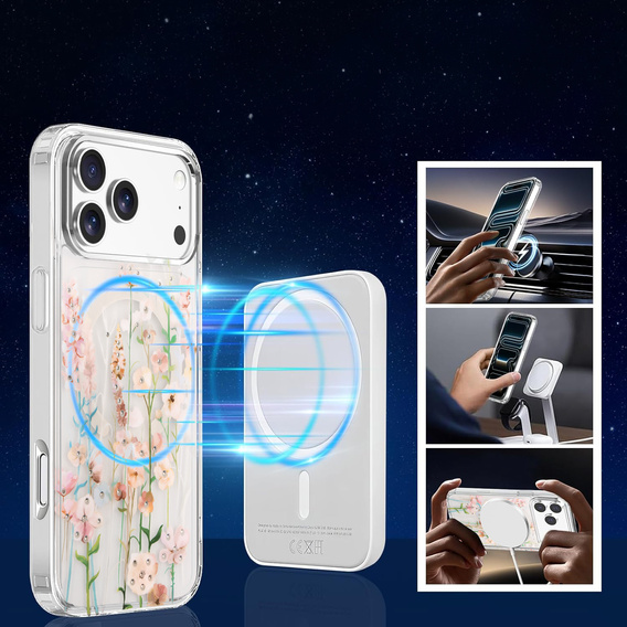 Etui do iPhone 17 Pro, Laser Flower, do MagSafe, Campanula
