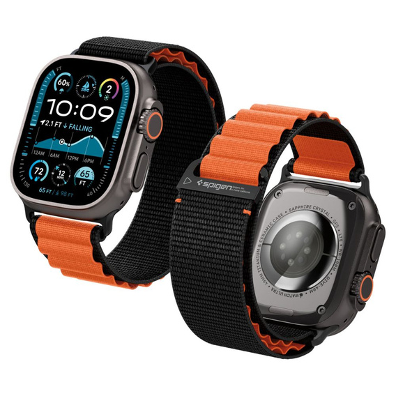 Pasek Spigen WBF1 Band do Apple Watch 1/2/3/4/5/6/7/8/9/10/11/SE/Ultra 1/2/3 42/44/45/46/49mm – Czarny / Pomarańczowy