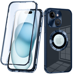 Etui do iPhone 15, Dual Glass, do Magsafe, niebieskie
