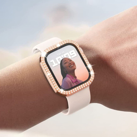 2w1 Etui + Szkło Hartowane do Apple Watch 7/8/9 45mm, Różowe złoto
