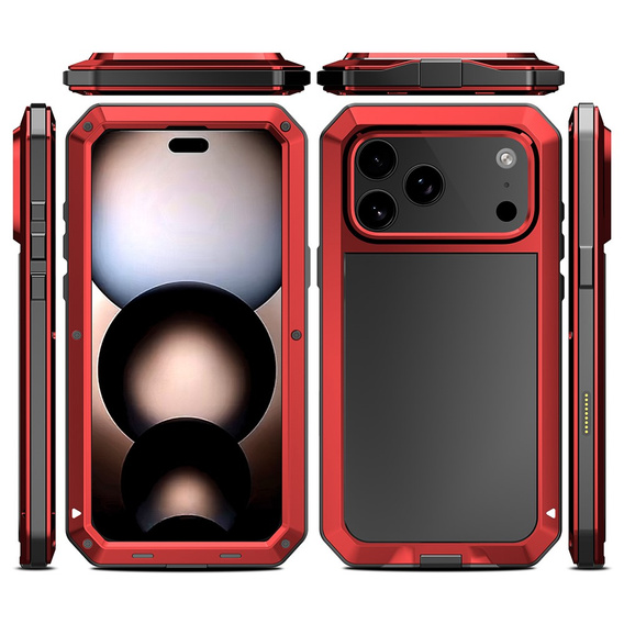 Etui do iPhone 17 Pro Max, pancerne, z wbudowanym szkłem, czerwone