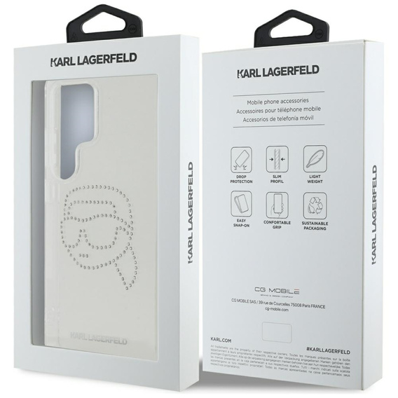 Etui Karl Lagerfeld do Samsung Galaxy S25 Ultra, Rhinestones Head Logo, przezroczyste
