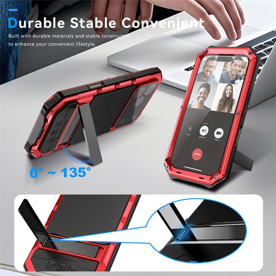 Etui pancerne do iPhone 17 Pro Max, R-JUST, z podstawką, czerwone