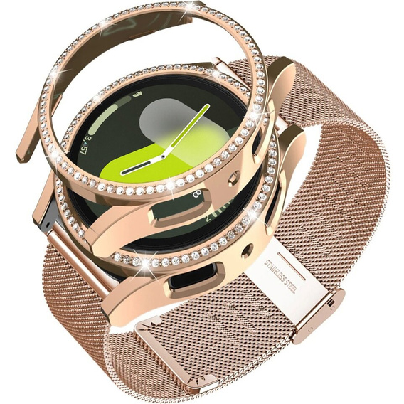 Pasek Bransoleta Milanese + Etui do Samsung Galaxy Watch 7 44mm, Różowe złoto