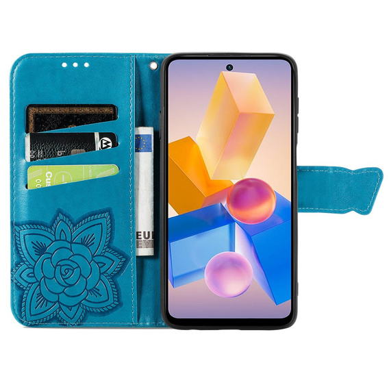 Etui z klapką do Infinix Hot 40i, Butterfly, niebieskie