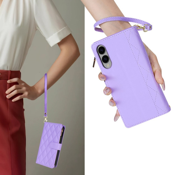 Etui z klapką do Samsung Galaxy S25 Edge, Rhombus Crossbody, fioletowe