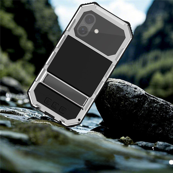 Etui pancerne do iPhone 17, R-JUST, z podstawką, srebrne