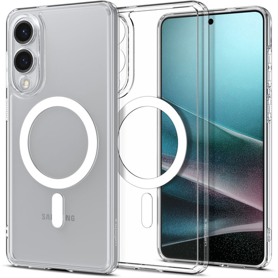Etui z MagSafe Spigen do Samsung Galaxy S25 Edge, Ultra Hybrid, przezroczyste / białe + Szkło Hartowane 9H