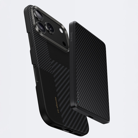 Etui Benks Montage MagSafe do iPhone 17 Pro Magnetic Armor Air Kevlar (600D/1500D) z metalową ramką MB69, czarne