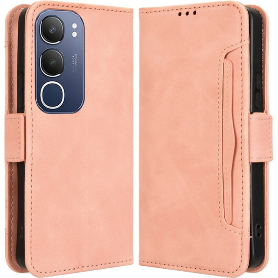 Etui z klapką do Vivo Y19s, Card Slot, różowe