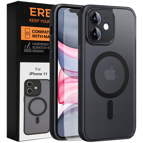 Etui do iPhone 11, do MagSafe, ERBORD Matt Case, czarny + Szkło na ekran