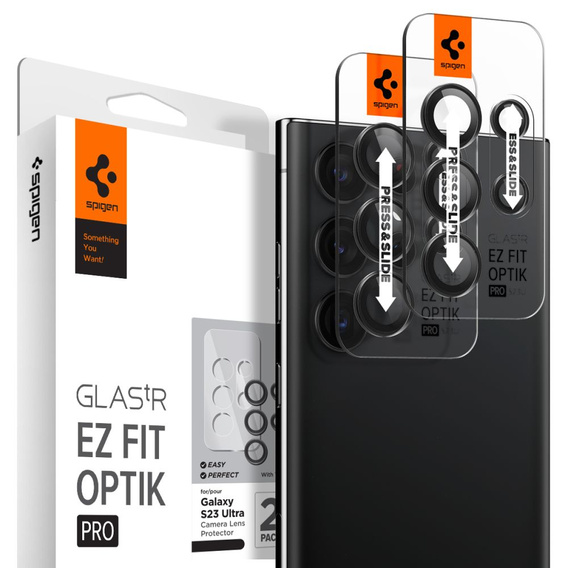 2x Spigen OPTIK.TR "EZ FIT", Szkło Hartowane na Aparat do Samsung Galaxy S23 Ultra, Black