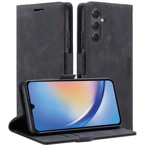 Etui do Samsung Galaxy A35 5G, ERBORD Vintage portfel z klapką, czarne