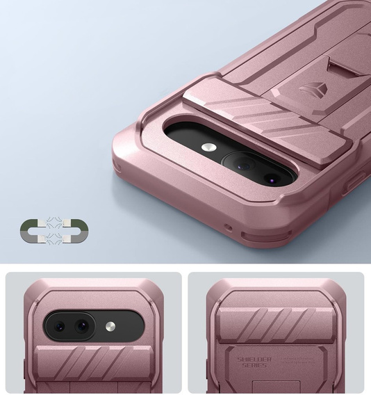Etui pancerne do Google Pixel 9a, Dexnor Kickstand (Two Frames), różowe
