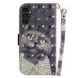 Etui z klapką do Samsung Galaxy A25 5G, Wallet, Kot, szare + szkło 9H