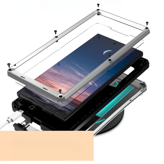 Etui pancerne do Samsung Galaxy S25 Ultra, R-JUST, z przesłoną aparatu i podstawką, srebrne