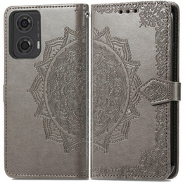 Etui z klapką do Motorola Moto E14, Mandala, szare