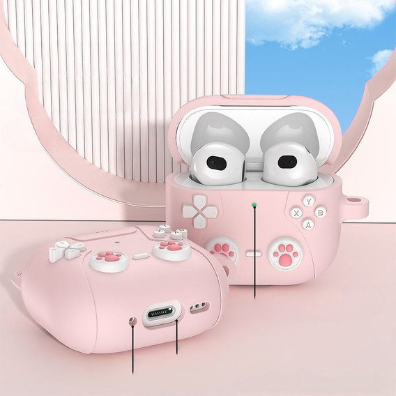 Etui silikonowe do AirPods Pro 3, Kocia Łapka z brelokiem - różowe