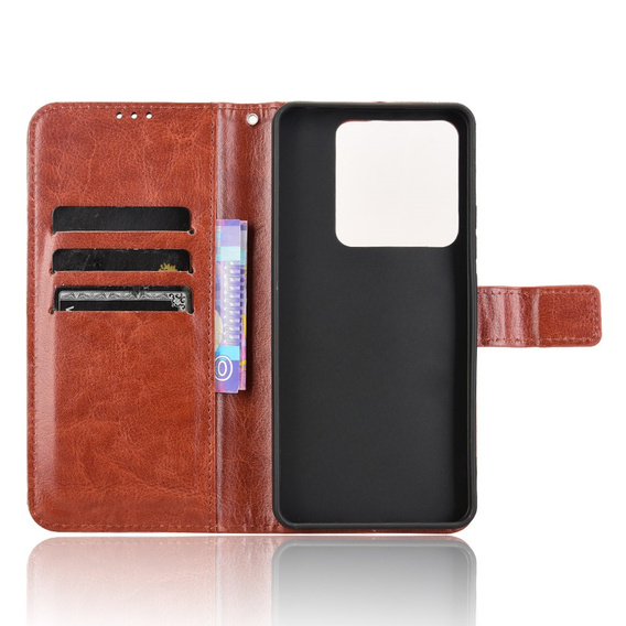 Etui z klapką do Xiaomi Poco M7 Pro 5G, Crazy Horse Wallet, brązowe