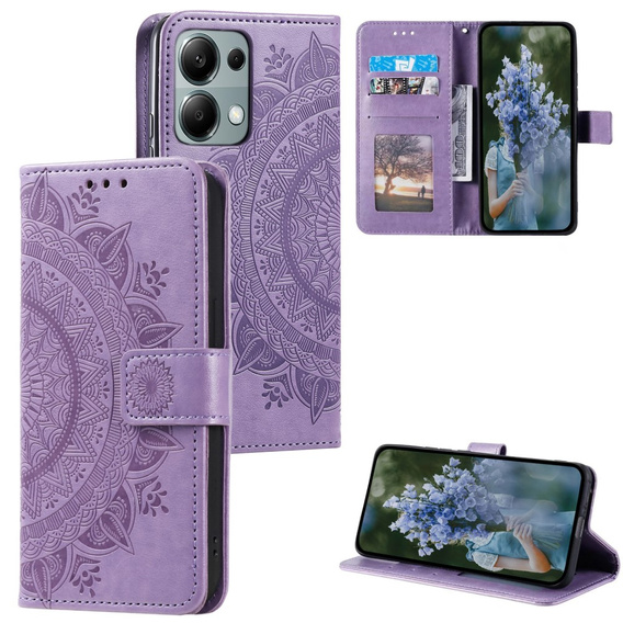 Etui z klapką do Xiaomi Redmi Note 13 Pro 4G / Xiaomi Redmi Note 14S / Xiaomi Poco M6 Pro 4G, Mandala, fioletowe