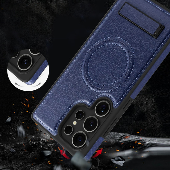 Etui skórzane z podstawką do Samsung Galaxy S25 Ultra – kompatybilne z MagSafe, sapphire