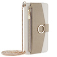 Etui z klapką do iPhone 14, Wallet Zipper Pocket, z lusterkiem, białe