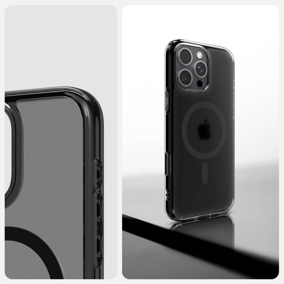 Etui z MagSafe Spigen do iPhone 16 Pro Max, Ultra Hybrid "T", matowe przezroczyste / czarne + Szkło Hartowane 9H