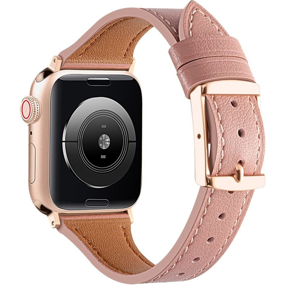 Pasek Skórzany do Apple Watch 1/2/3/4/5/6/7/8/9/10/11/SE 38/40/41/42mm, Ciemnoróżowy