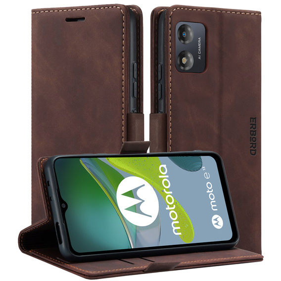 Etui do Motorola Moto E13 4G, ERBORD Vintage portfel z klapką, kawowe