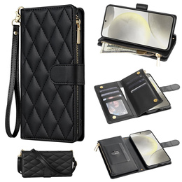 Etui z klapką do Samsung Galaxy S25 Edge, Rhombus Crossbody, czarne